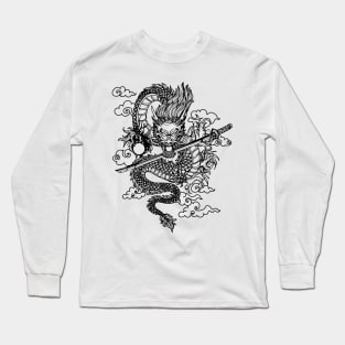 Black and White Chinese Dragon Long Sleeve T-Shirt
